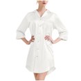 thumbnail image 1 of Besolor Chemise de Nuit en Satin pour Femme à Boutons, Robe Chemise à Manches 3/4, Décontractée et Confortable, Pyjama de Nuit, 1 of 4