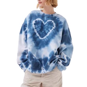 Gupgi Women Heart Tie Dye Sweatshirts Long Sleeve Crewneck Pullover Tops Casual Loose Sweatshirts