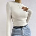 thumbnail image 2 of Penkiiy Womens Fall Long Sleeve Stretch Slim Round Neck Ribbed Basic Shirts M Beige, 2 of 9