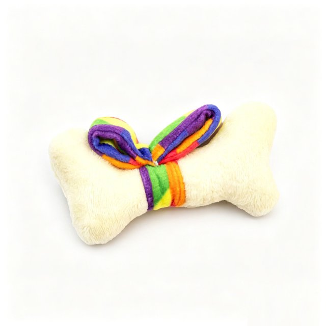 Dandy's World Pebble Bone Magnetic Plush Accessory, 4" Soft Stuffed Rainbow Bow Bone Doll