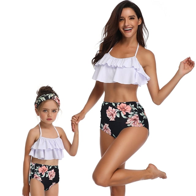 Girls Swimsuits Floral Leaf: 2PCS Printed Bathing Suit Beach Swimwear for Kids