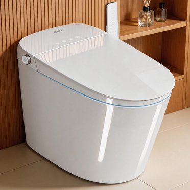 Bidet de Toilette Intelligent avec Réservoir Intégré, Hauteur de Siège Confortable ADA, Bidet de Toilette Allongé à Double Chasse, Siège Affleurant/ouvert avec Capteur de Pied