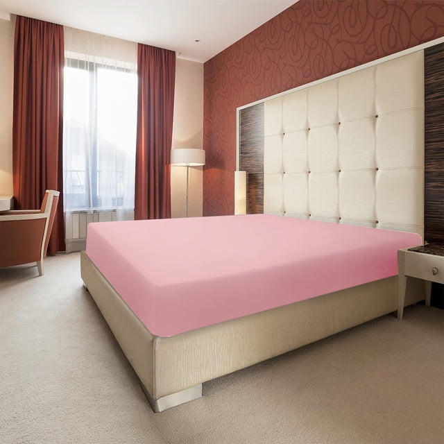Meitianfacai Bed Sheets Mattress Cover, Double Bed Fitted Sheet Single Piece Non-Slip Fixed Bed Cover All-Inclusive Mattress Protection Bed Cover Soft Fiber Suitable For Sleeping Naked,Pink