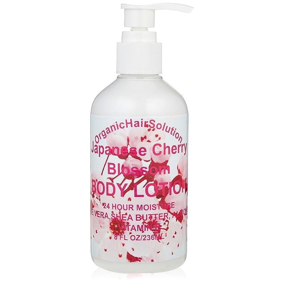 Solution Capillaire Biologique - Lotion pour le Corps - avec Aloe Vera Apaisant et Vitamine E - Peau Sèche, Non Grasse - Beurre de Karité, Huile d'Amande - pour Hommes et Femmes - Parfum Naturel - Végane (Fleur de Cerisier Japonaise)