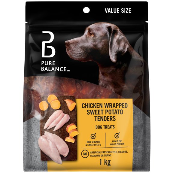 Gâteries pour chiens Bouchées de patates douces enrobées de poulet Pure Balance, 1 kg