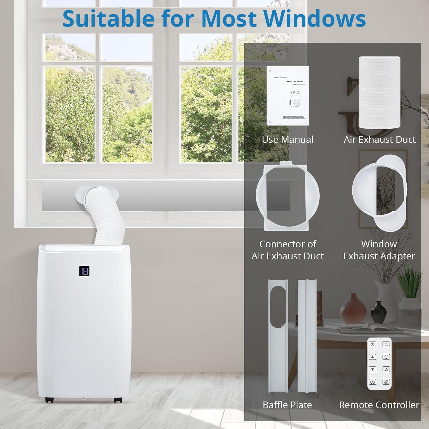 OUYAWEI 14000 BTU Portable Air Conditioner 3-in-1 AC Unit Sleep Mode Swing Fan 24H Timer Remote Window Kit 750 Sq Ft