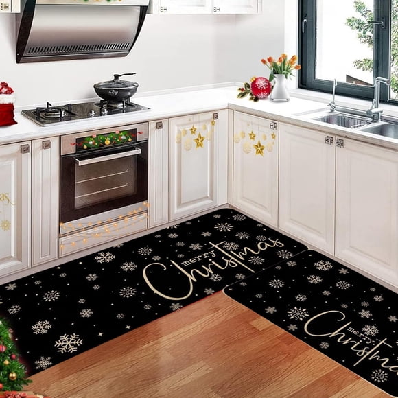 Fwttom Christmas Floor Mats Home Kitchen Thickened Encryption Long Strip Floor Mats Bathroom Mats Two Pc 15.75X23.62 in 15.75X47.24 In