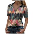 thumbnail image 1 of AMERTEER Mode Femmes Été Imprimé Manches Courtes Fermeture Éclair Col à Revers T-Shirt Tops T-Shirt pour Femmes, 1 of 3
