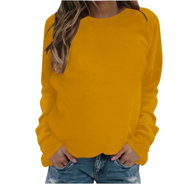 CEHVOM Mode Femmes Décontracté Manches Longues Col Rond Uni Chandail pour Dames Hauts Blouse Liquidation