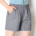 thumbnail image 1 of Ovticza Shorts en Lin pour Femmes Taille Élastique Décontractée Shorts de Plage Confortables avec Cordon Gris P, 1 of 6