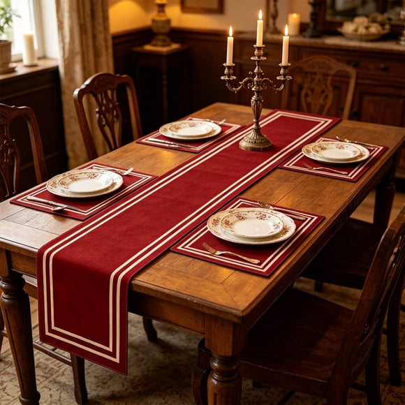 Linen Table Runner and Placemat Set for Dining Table Decor, 72 Inch Centerpiece Protector, Multicolor