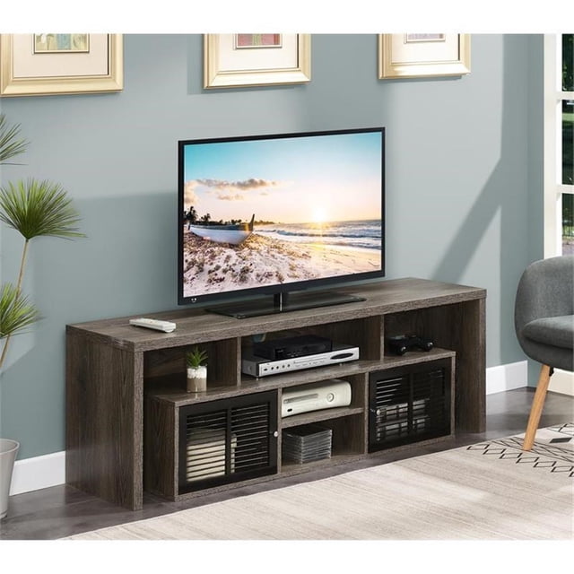 Meuble Télé Lexington de 60 Pouces avec Armoires de Rangement et Tablettes, Fini Bois Gris
