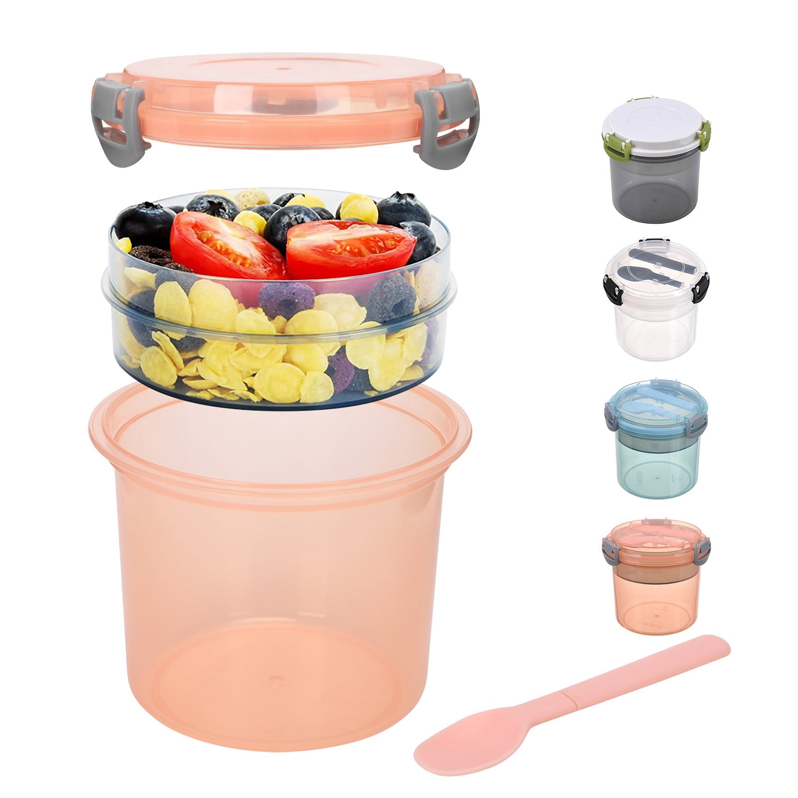 Yogurt Containers Parfait Cups with Lids, Portable Yogurt Parfait Cups with Lids & Spoons, Reusable Cereal Yogurt Cup with Topping Plastic Overnight Oats Container, 20OZ