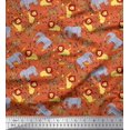 thumbnail image 1 of Soimoi Orange Polyester Crepe Fabric Lion,Giraffe & Elephant Kids Decor Fabric Printed BTY 42 Inch Wide, 1 of 3