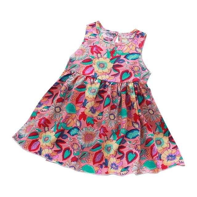 Yanlir Robe d'Été Sans Manches à Encolure Ronde pour Tout-Petites Filles 1-7 Ans, Robe Décontractée à Imprimé Graphique pour Adorable (Multicolore#5, 4 Ans)