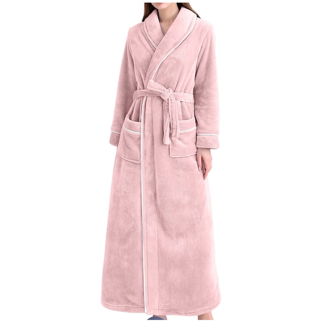 AherBiu Women's Robes Plush Warm Soft Long Robe Fleece Winter Party Housecoat Bathrobe with Pockets