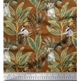 thumbnail image 1 of Soimoi Modal Satin Fabric Leaves & Lemur Animal Decor Fabric Printed Yard 42 Inch Wide, 1 of 3