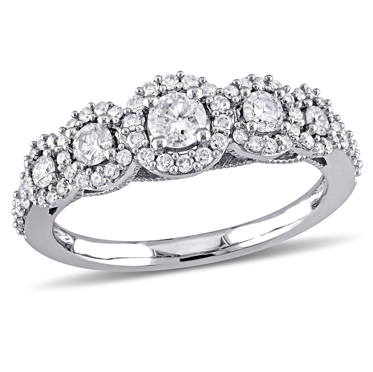 Miabella Bague d'anniversaire à 5 pierres en or blanc 10K avec diamant de 3/4 carat P.T.
