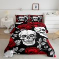 thumbnail image 2 of Erosebridal Ensembles de Couette Crâne de Sucre, Couettes et Duvets Floraux Rouges Vintage, Décoration de Chambre Gothique d'Halloween, Réversible 2 Pcs, 2 of 8