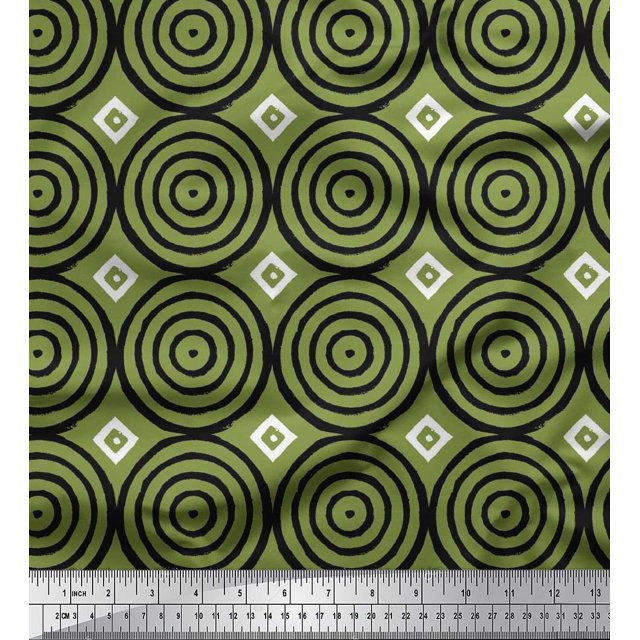 Soimoi Poly Crepe Fabric Diamond & Circle Block Print Fabric by The Yard 42 Inch Wide