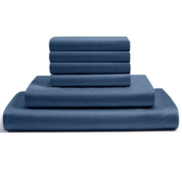 6-PC Queen Egyptian 600-TC Cotton Sheet Set - 10" Deep Pockets with 1 Fitted Sheet, 1 Oversized Flat Sheet 4 Pillowcases - Mediterranean Blue
