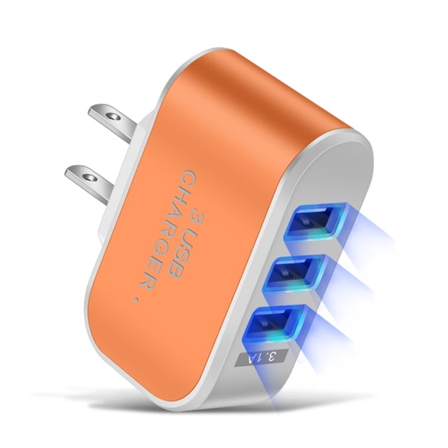 UsRHHA 3.1A Fast Charging USB Wall Charger, High Speed 3-Port AC Travel Adapter for US Plug, Portable Home Office Charger for iPhone Android Cell Phones Cameras MP3 Players