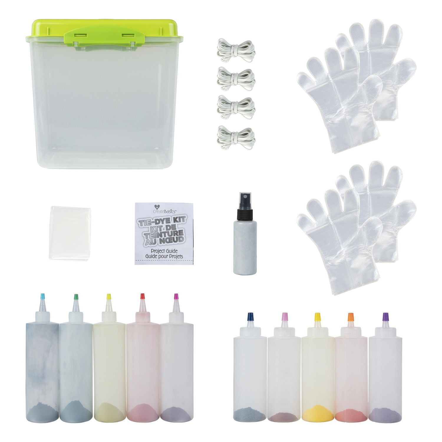 Kit Tie-Dye Party Mega Value Create Basics avec spray pailleté bonus, Activité amusante, Cadeau d’anniversaire, Mode créative, Teintures permanentes et éclatantes pour vêtements, 10 couleurs