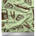 thumbnail image 1 of Soimoi Poly Georgette Fabric Rolling Pin,Wheat & Sandwich Bread Food Print Fabric by Yard 52 Inch Wide, 1 of 3