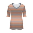 thumbnail image 4 of Penkiiy T-Shirts à Manches Courtes à Blocs de Couleur Rayés pour Femmes, Col Rond, Décontractés, Amples, Chandails à Enfiler, Hauts d'Été, Tee-Shirt 2TG Beige, 4 of 5