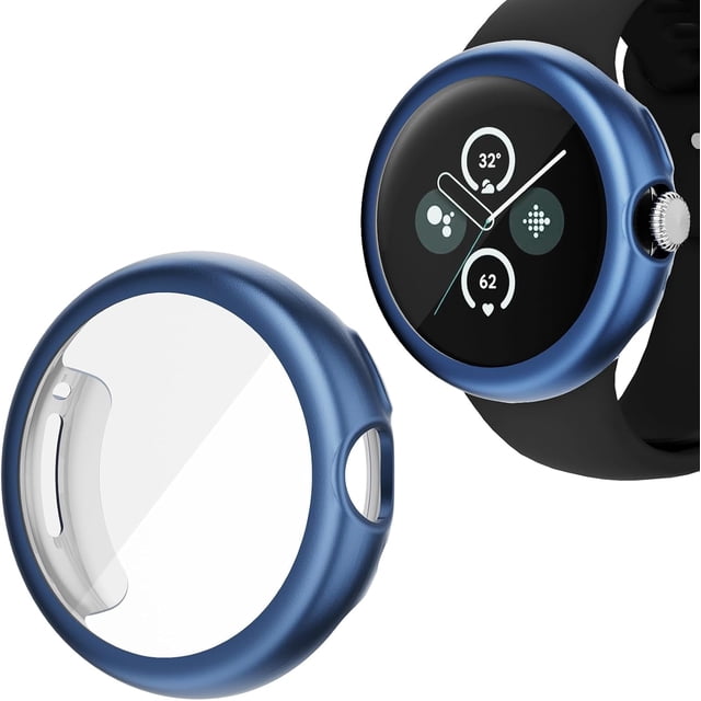 KOMI Compatible with Google Pixel Watch 2/Pixel Watch Screen Protector Case Frosted Matte Soft TPU Cover Full Protective Case Built-in HD Screen Film Accessories(Midnight Blue,Pixel Watch1/2)