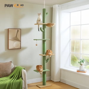 PAWZ Road Grand plancher de cactus à plafond arbre de chat avec hauteur réglable 95-108" pour l'intérieur vert chat