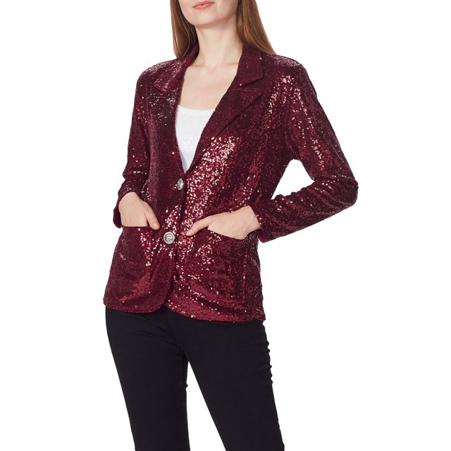 Women's Evening Sparkle Sequins Open Front Long Sleeve Blazer Jacket