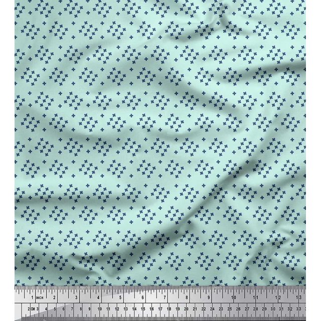 Soimoi Satin Silk Fabric Plus Sign Shirting Fabric Prints by Yard 42 Inch Wide