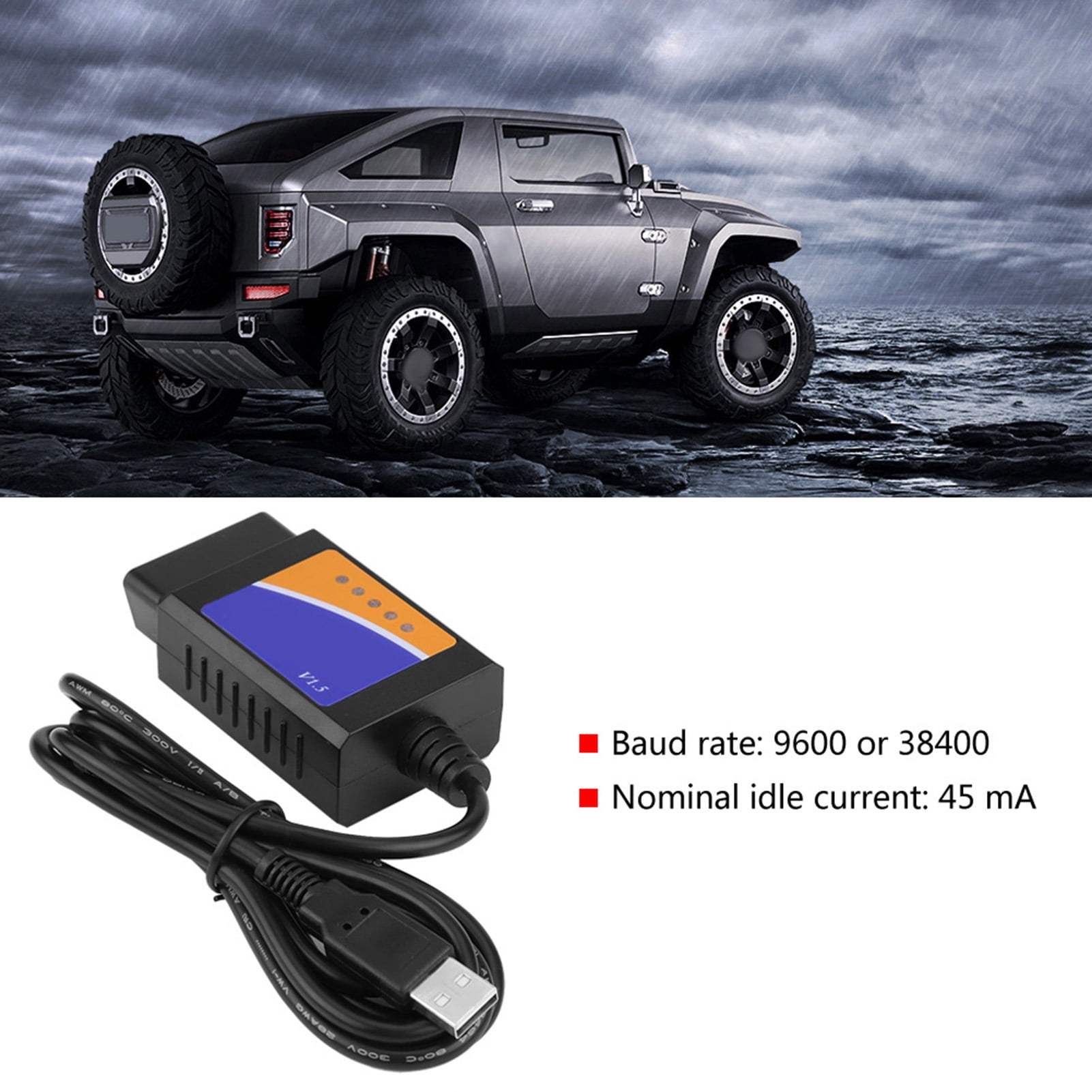 OBD2 Scanner Adapter, Car OBD2 Code Reader V1.5 Auto Diagnostic Scan Tool Cable Connector