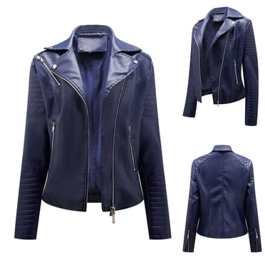 EGNMCR Womens Faux Leather Jacket, Long Sleeve Hoodless Faux Leather Outwear & Jackets, Womens Warm Long Sleeve Jacket Slim Winter Parkas Faux Leather Hoodless Women Coat