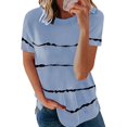 thumbnail image 1 of Pxiakgy T-Shirts pour Femmes Mode T-shirt Ample à Manches Courtes Col Rond Imprimé Rayé Hauts T-Shirts pour Femmes Bleu Clair + 5TG, 1 of 3