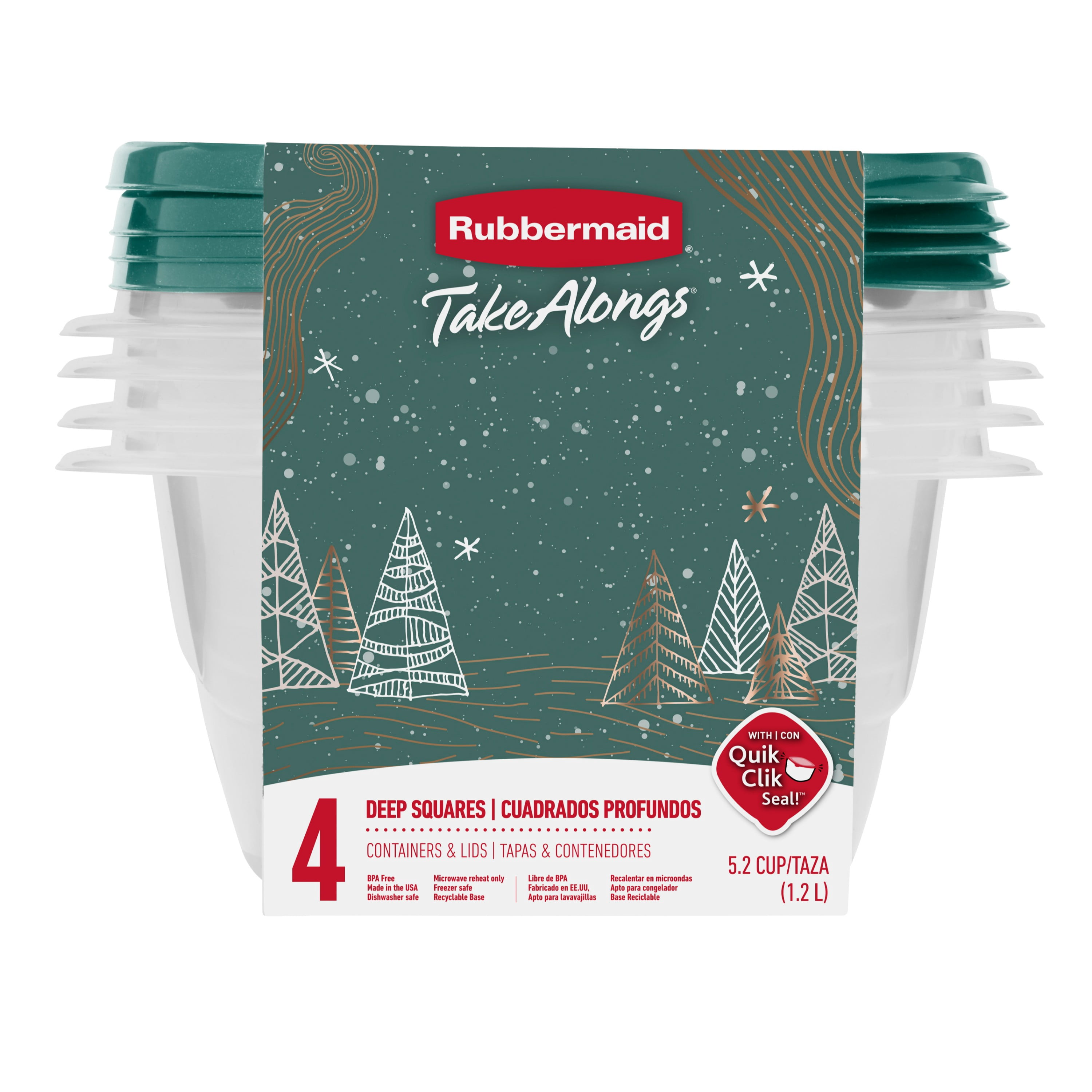 Rubbermaid TakeAlongs 5.2-Cup Deep Square Food Storage Containers, Meal Prep Containers with Lids, Limited-Edition Blue Spruce, 4 Count