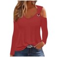 thumbnail image 1 of Yuyuzo Womens Tunic Tops Cold Shoulder Long Sleeve Shirts Loose Solid Color Lightweight Tee Tops, 1 of 5