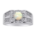 thumbnail image 1 of RYLOS Men's Rings Sterling Silver Designer Starburst 7MM Round Gemstone & Diamond Ring Opal October Birthstone Rings Size 10, 1 of 7