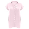 thumbnail image 4 of Timegard Womens Shirts Cap Sleeve Button up Lapel Neck Loose Comfy Solid Color Casual Work Tee Tops, 4 of 7
