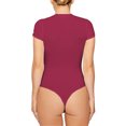 thumbnail image 3 of LUXUR Combinaison Femme Manches Courtes T-Shirt Body Col Rond Hauts Justaucorps Décontractés Couleur Unie Rouge Vin 2TG, 3 of 4