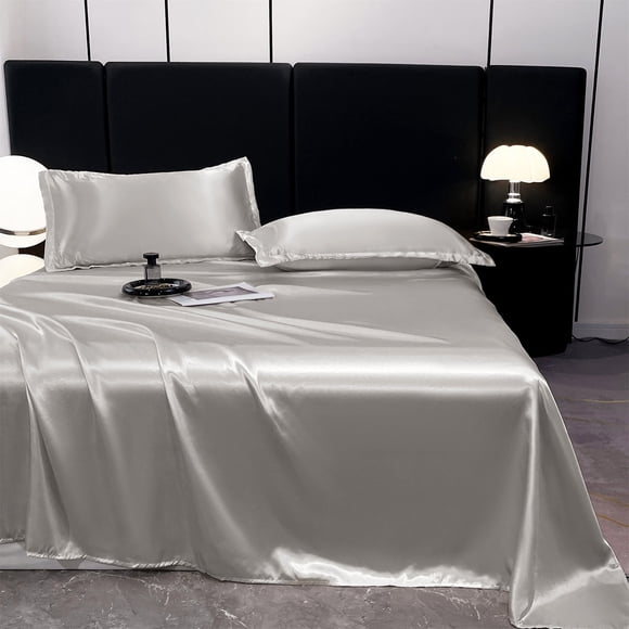 Ice Silk Bed Sheet Pillow Case 3-piece Set - And Luxurious Soft Ice Silk Bed Sheet Suitable For All Seasons Cool Ice Silk Fabric Machine Washable