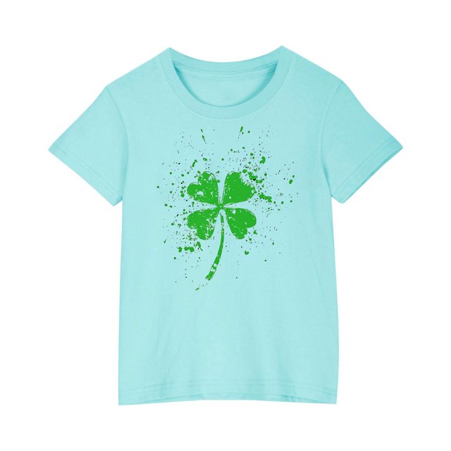 FAIWAD Hauts pour Enfants Garçons Filles Manches Courtes T-Shirt Graphique de la Saint-Patrick Trèfle Mignon Décontracté Col Rond