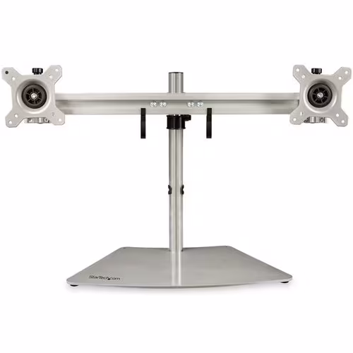 thumbnail image 1 of Startech Dual Monitor Stand, Free Standing Desktop Pole Stand for 2x 24" (17.6lb/8kg) VESA Mount Displays, Height Adjustable, Silver, 1 of 5