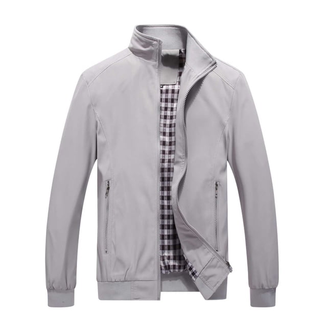 Dvkptbk Veste Décontractée pour Homme à Col Montant Veste de Printemps Automne Veste à Fermeture Éclair Veste à Manches Longues Veste Ajustée Veste Légère
