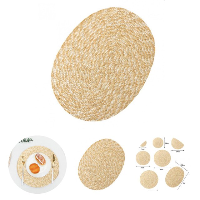 Table Placemat Heat Resistant Handmade Anti-scalding Reusable Hand-woven Straw Braided Cup Coaster Bowl Mat for Desktop