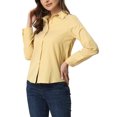 thumbnail image 4 of INSPIRE CHIC Chemises à Col à Revers pour Femmes, Boutonnées, Manches Longues Retroussables, L Jaune, 4 of 6