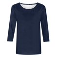 thumbnail image 4 of CHUANK T-Shirt Ajusté à Col Rond Mignon pour Femmes, Décontracté, Mi-Long, Manches 3/4, Blouse Extensible, Basique, Uni, Hauts, 4 of 5