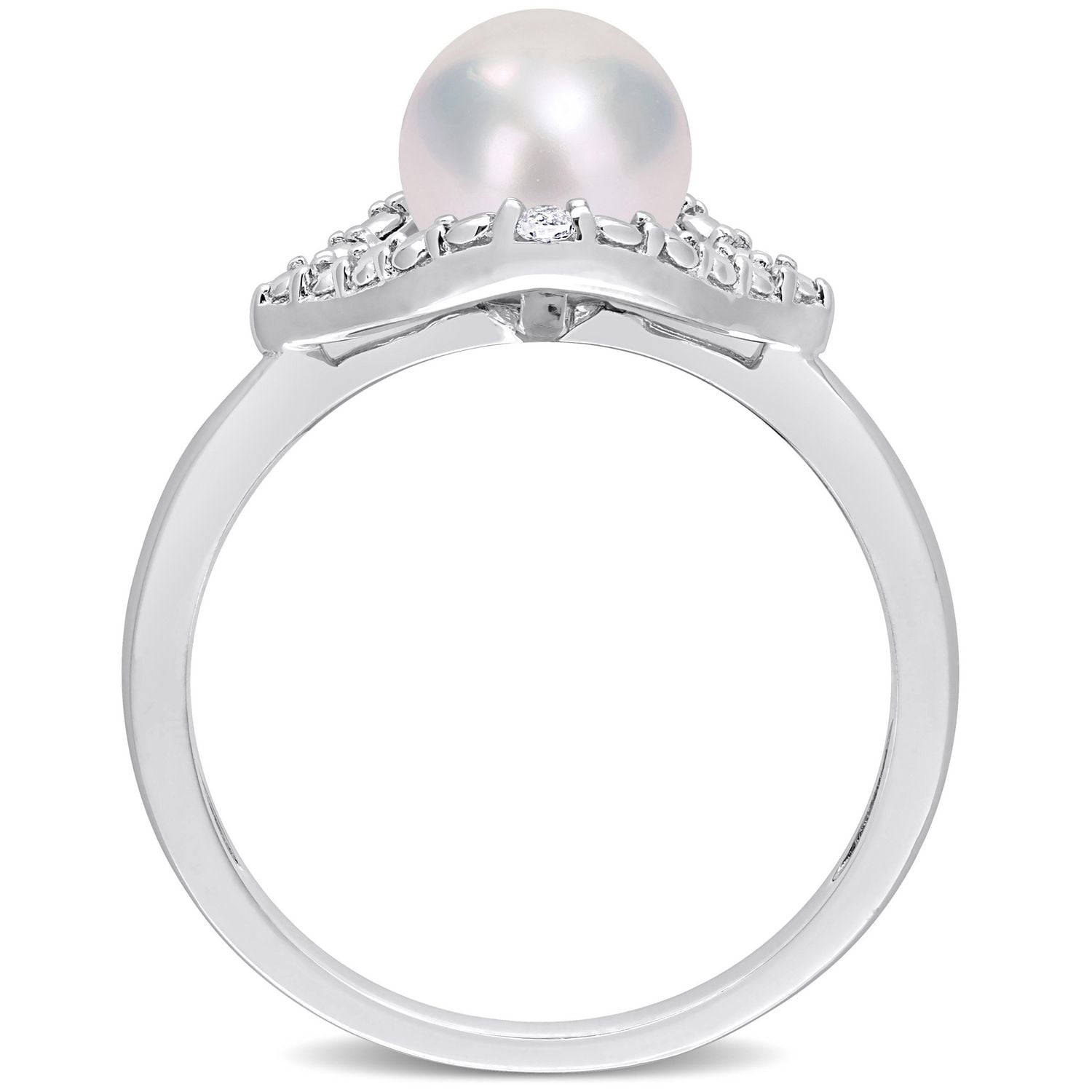 Bague de halo cocktail Miabella avec perle culture d'eau douce et saphir blanc synthétique en argent sterling