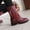 Red, variant on EGNMCR Winter Boots for Women Women Shoes Fashion Belt Buckle Solid Color Anti-skid Mid Heels Casual Warm Wear-resistant Slip-on Fleece Cowboy